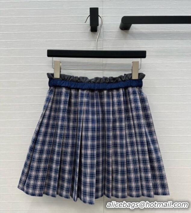 Top Grade Miu Miu Cotton Plaid Mini Skirt MM122520 Blue 2025