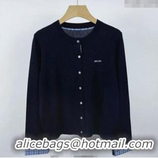 Big Discount Miu Miu Wool Cardigan with Blud Plaid Trim MM122523 Royal Blue 2025