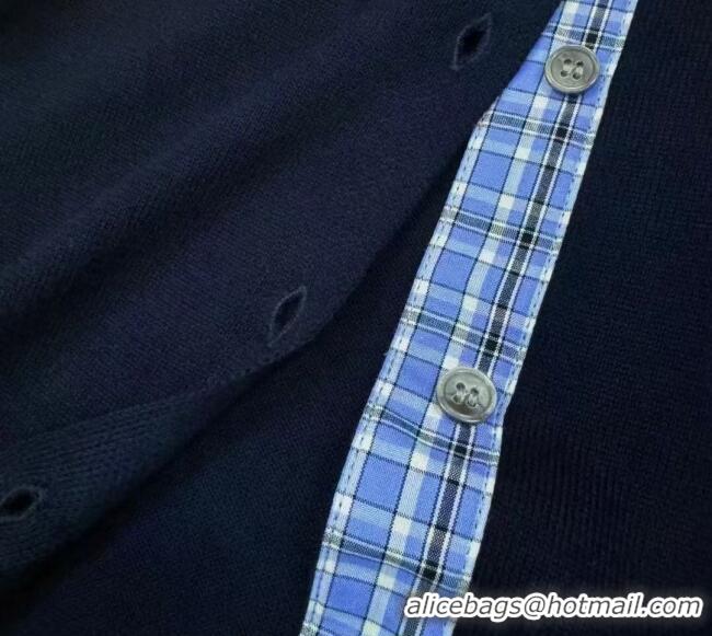 Big Discount Miu Miu Wool Cardigan with Blud Plaid Trim MM122523 Royal Blue 2025