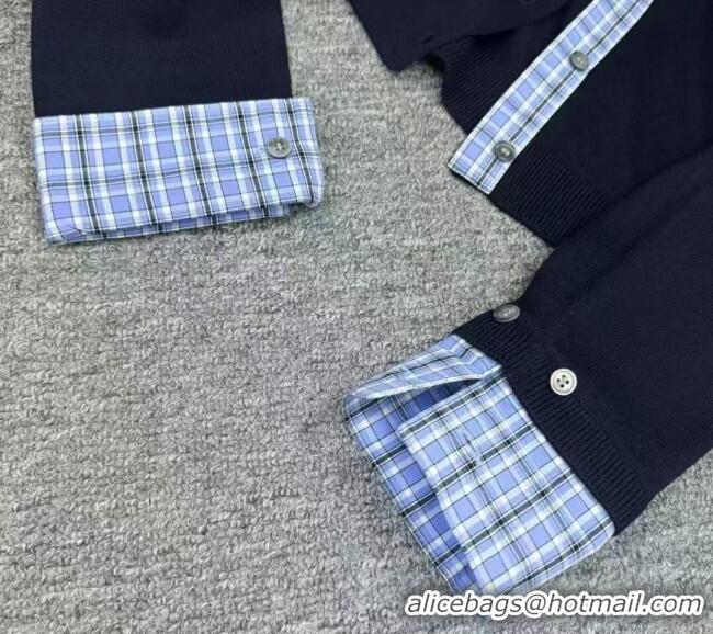 Big Discount Miu Miu Wool Cardigan with Blud Plaid Trim MM122523 Royal Blue 2025