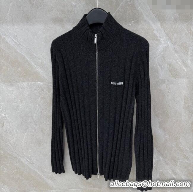 Good Quality Miu Miu Knit Cardigan MM122529 Dark Grey 2025