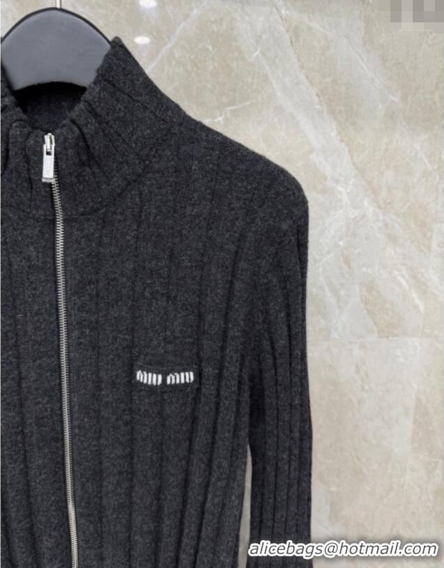 Good Quality Miu Miu Knit Cardigan MM122529 Dark Grey 2025
