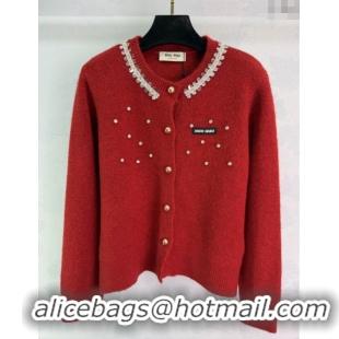 Promotional Miu Miu Wool Cardigan with Strass and Cardigan MM122529 Red 2025