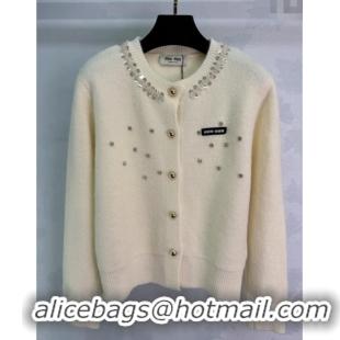 ​Discount Miu Miu Wool Cardigan with Strass and Cardigan MM122529 White 2025