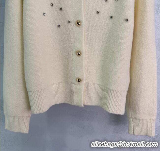 ​Discount Miu Miu Wool Cardigan with Strass and Cardigan MM122529 White 2025