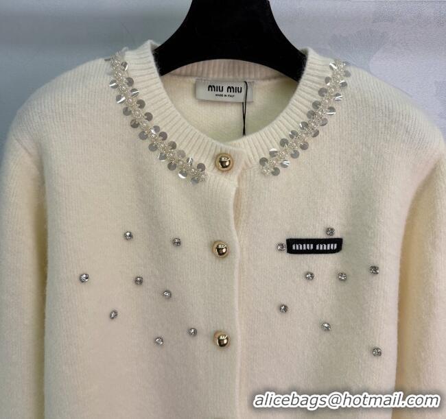 ​Discount Miu Miu Wool Cardigan with Strass and Cardigan MM122529 White 2025