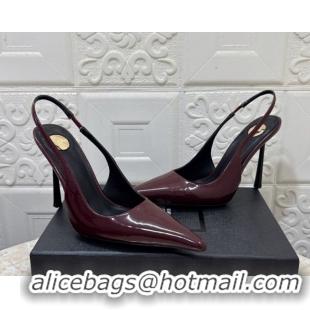 Classic Hot Saint Laurent Romy Slingback Pumps 10.5cm in Patent Leather Burgundy 1028084