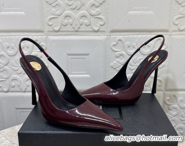Classic Hot Saint Laurent Romy Slingback Pumps 10.5cm in Patent Leather Burgundy 1028084