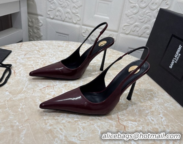 Classic Hot Saint Laurent Romy Slingback Pumps 10.5cm in Patent Leather Burgundy 1028084