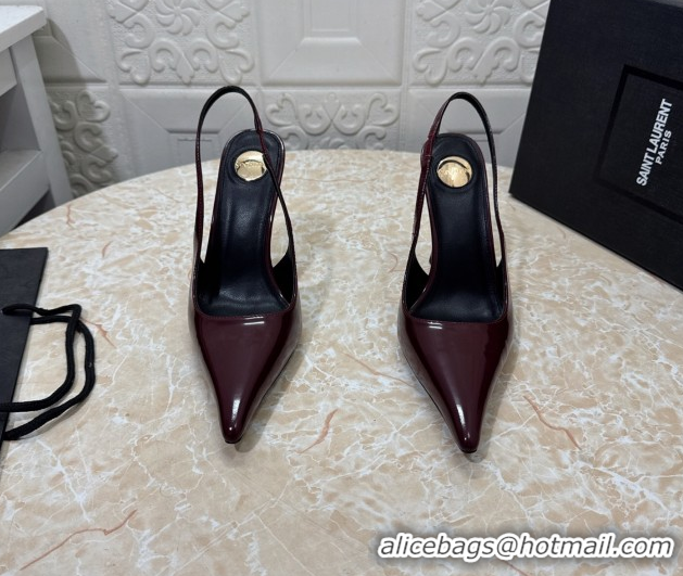 Classic Hot Saint Laurent Romy Slingback Pumps 10.5cm in Patent Leather Burgundy 1028084