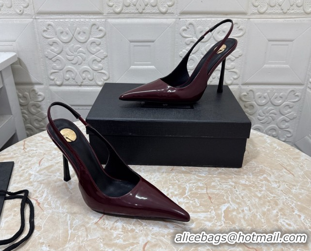 Classic Hot Saint Laurent Romy Slingback Pumps 10.5cm in Patent Leather Burgundy 1028084
