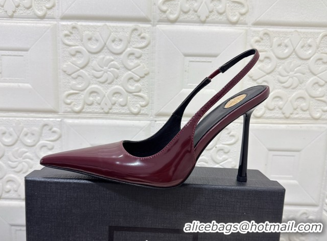 Classic Hot Saint Laurent Romy Slingback Pumps 10.5cm in Patent Leather Burgundy 1028084