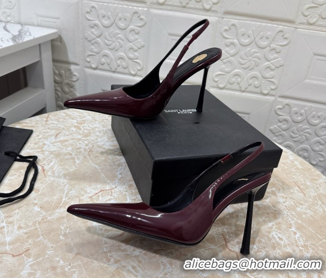 Classic Hot Saint Laurent Romy Slingback Pumps 10.5cm in Patent Leather Burgundy 1028084