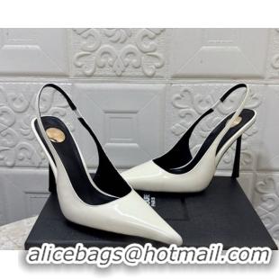 Good Quality Saint Laurent Romy Slingback Pumps 10.5cm in Patent Leather White 1028086