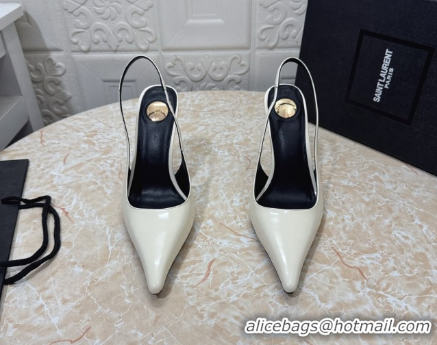 Good Quality Saint Laurent Romy Slingback Pumps 10.5cm in Patent Leather White 1028086
