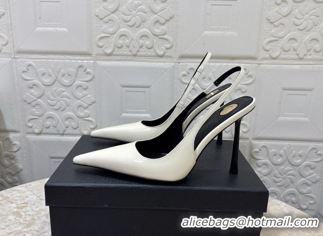 Good Quality Saint Laurent Romy Slingback Pumps 10.5cm in Patent Leather White 1028086