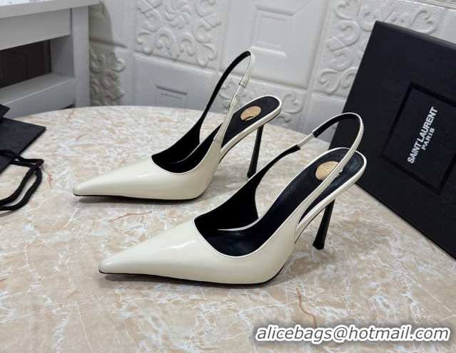 Good Quality Saint Laurent Romy Slingback Pumps 10.5cm in Patent Leather White 1028086