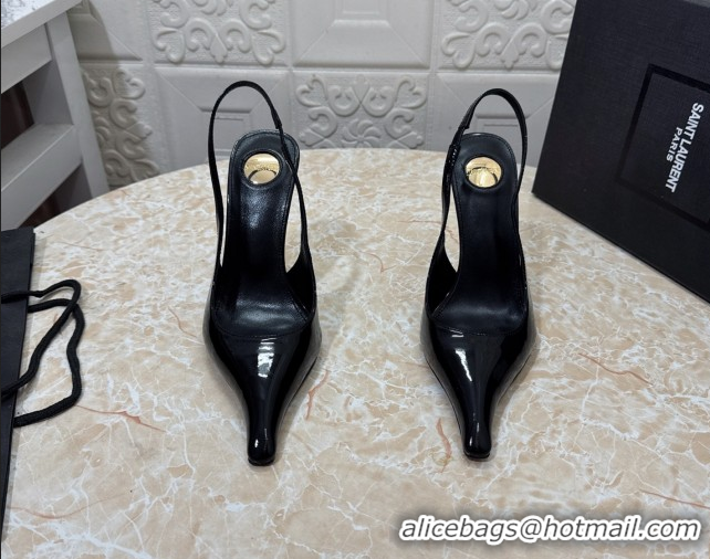 Perfect Saint Laurent Pointy Slingback Wedge Pumps 10.5cm in Patent Leather Black 1028087
