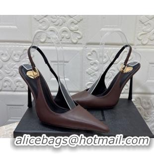 Top Grade Saint Laurent Vendome Slingback Pumps 10.5cm in Calf Leather Dark Brown 1028093