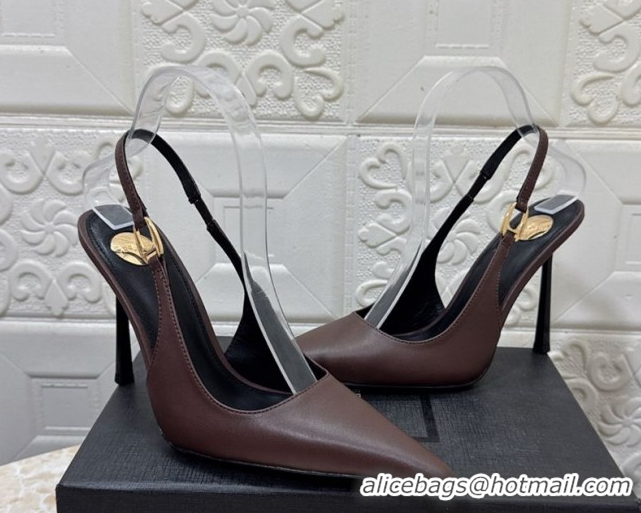 Top Grade Saint Laurent Vendome Slingback Pumps 10.5cm in Calf Leather Dark Brown 1028093