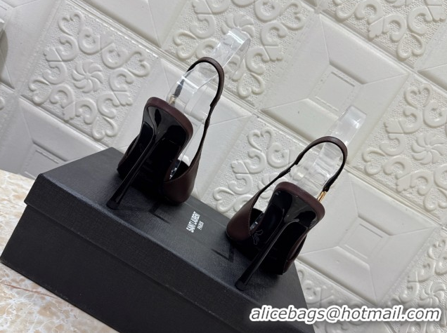 Top Grade Saint Laurent Vendome Slingback Pumps 10.5cm in Calf Leather Dark Brown 1028093