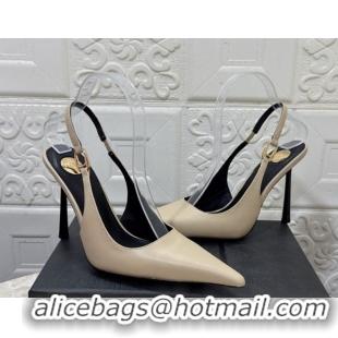 Shop Cheap Saint Laurent Vendome Slingback Pumps 10.5cm in Calf Leather Beige 1028094