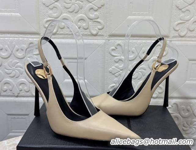 Shop Cheap Saint Laurent Vendome Slingback Pumps 10.5cm in Calf Leather Beige 1028094