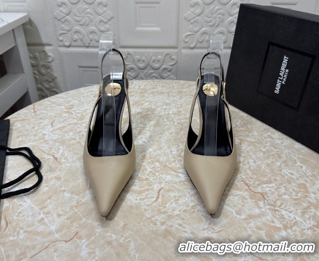 Shop Cheap Saint Laurent Vendome Slingback Pumps 10.5cm in Calf Leather Beige 1028094