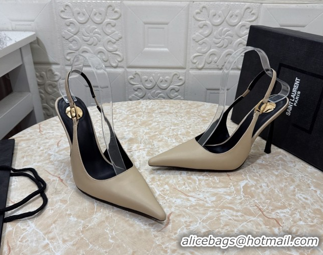Shop Cheap Saint Laurent Vendome Slingback Pumps 10.5cm in Calf Leather Beige 1028094