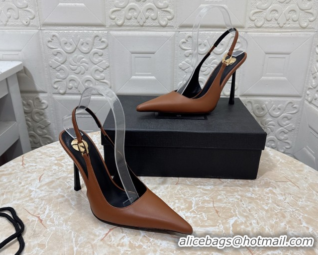 Unique Style Saint Laurent Vendome Slingback Pumps 10.5cm in Calf Leather Brown 1028095