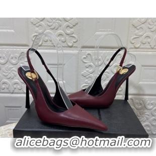 Best Price Saint Laurent Vendome Slingback Pumps 10.5cm in Calf Leather Burgundy 1028096
