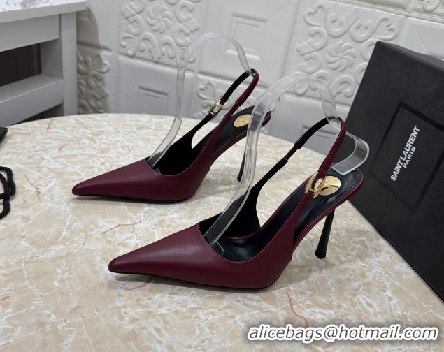 Best Price Saint Laurent Vendome Slingback Pumps 10.5cm in Calf Leather Burgundy 1028096