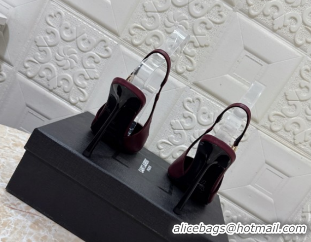 Best Price Saint Laurent Vendome Slingback Pumps 10.5cm in Calf Leather Burgundy 1028096