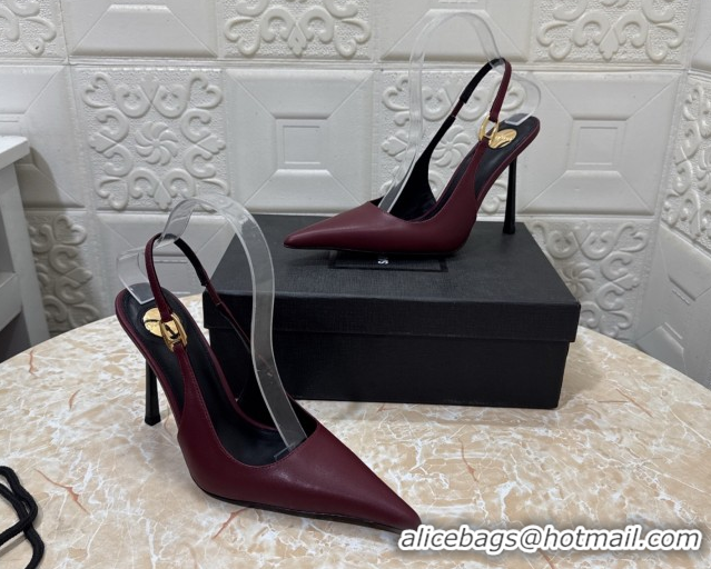 Best Price Saint Laurent Vendome Slingback Pumps 10.5cm in Calf Leather Burgundy 1028096