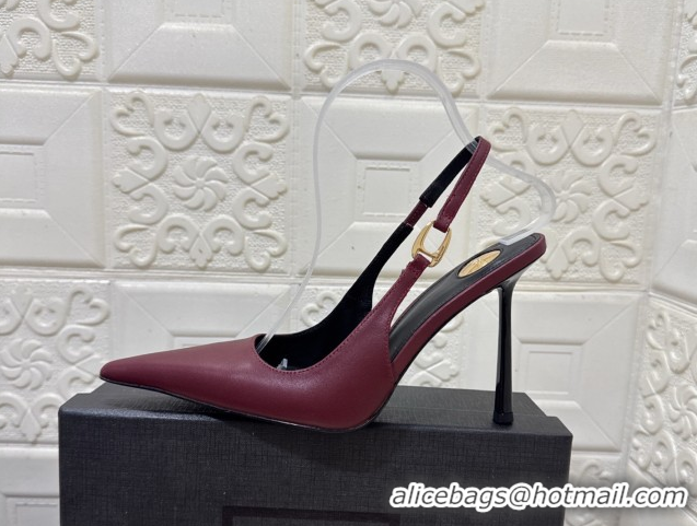 Best Price Saint Laurent Vendome Slingback Pumps 10.5cm in Calf Leather Burgundy 1028096