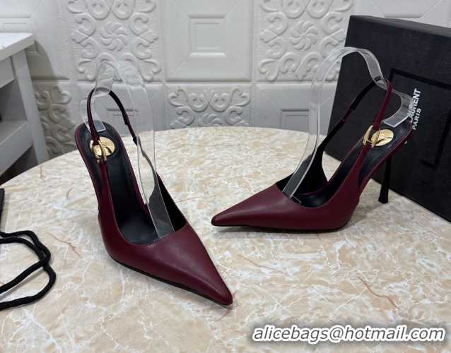 Best Price Saint Laurent Vendome Slingback Pumps 10.5cm in Calf Leather Burgundy 1028096