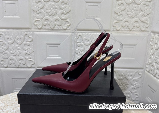 Best Price Saint Laurent Vendome Slingback Pumps 10.5cm in Calf Leather Burgundy 1028096