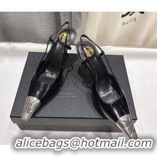 Good Quality Saint Laurent Jeanne Slingback Pumps 7.5cm in Calf Leather Black/Silver 1028098