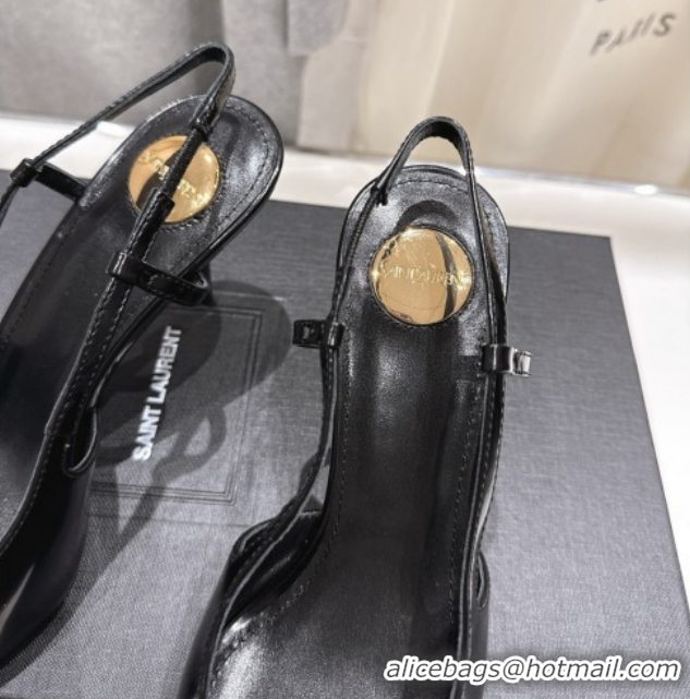Good Quality Saint Laurent Jeanne Slingback Pumps 7.5cm in Calf Leather Black/Silver 1028098