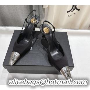 Purchase Saint Laurent Jeanne Slingback Pumps 7.5cm in Satin Black/Silver 1028099