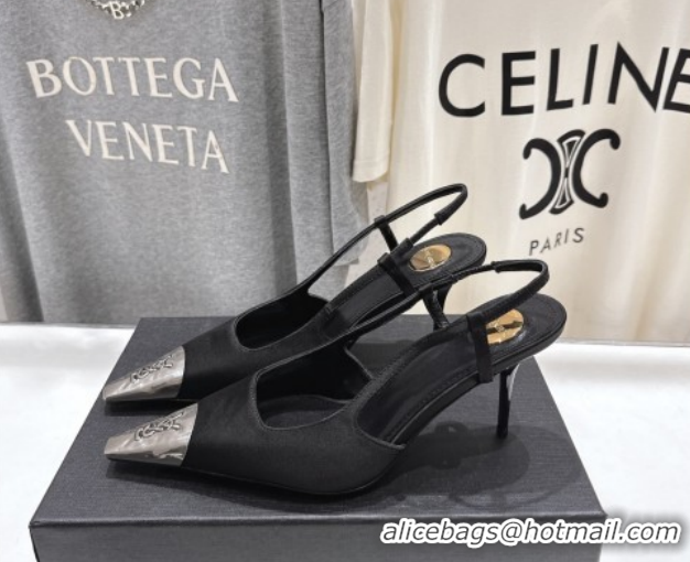 Purchase Saint Laurent Jeanne Slingback Pumps 7.5cm in Satin Black/Silver 1028099