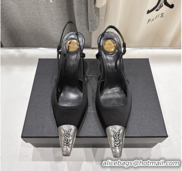 Purchase Saint Laurent Jeanne Slingback Pumps 7.5cm in Satin Black/Silver 1028099