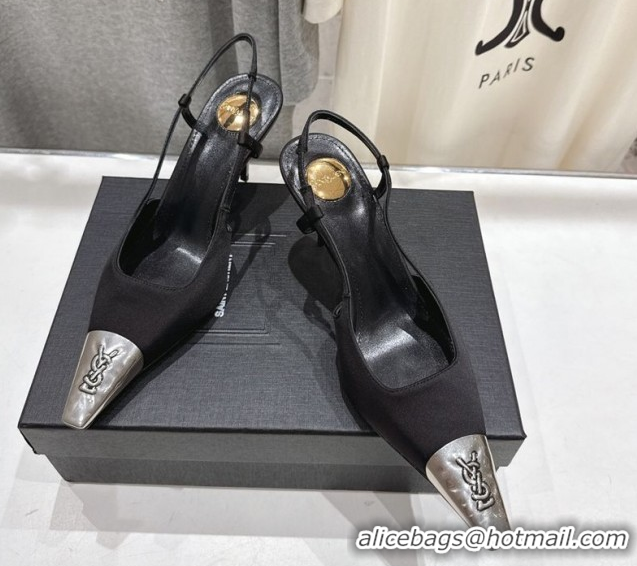 Purchase Saint Laurent Jeanne Slingback Pumps 7.5cm in Satin Black/Silver 1028099