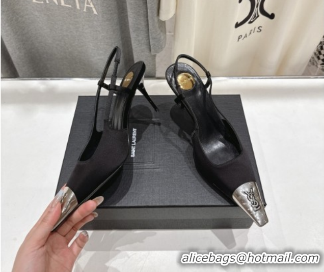 Purchase Saint Laurent Jeanne Slingback Pumps 7.5cm in Satin Black/Silver 1028099