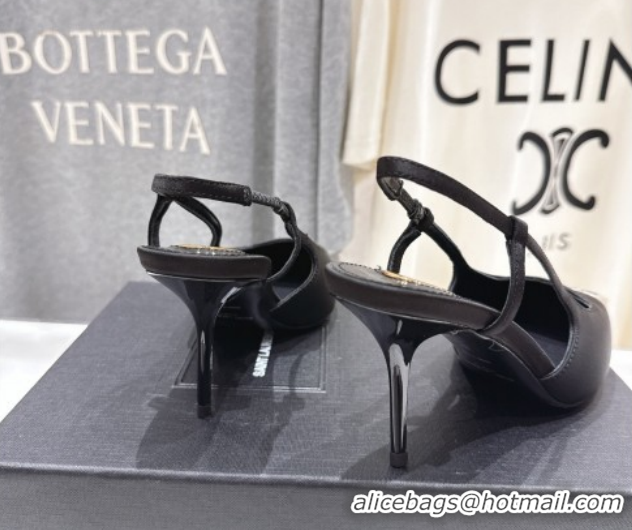 Purchase Saint Laurent Jeanne Slingback Pumps 7.5cm in Satin Black/Silver 1028099