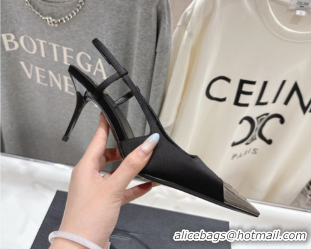 Purchase Saint Laurent Jeanne Slingback Pumps 7.5cm in Satin Black/Silver 1028099