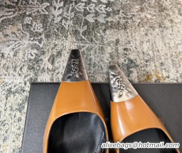 Grade Quality Saint Laurent Slingback Pumps 10.5cm in Shiny Leather Orange/Silver 1028100