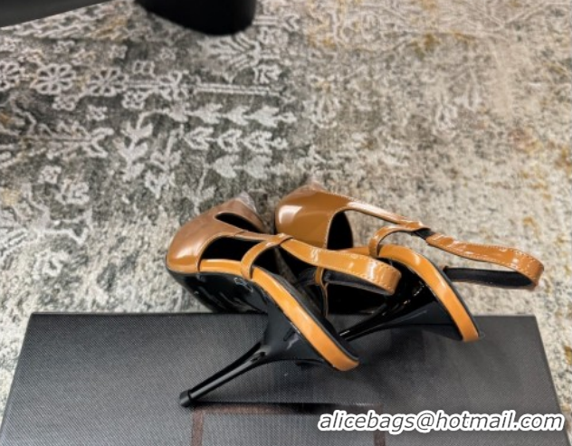 Grade Quality Saint Laurent Slingback Pumps 10.5cm in Shiny Leather Orange/Silver 1028100