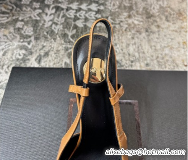 Grade Quality Saint Laurent Slingback Pumps 10.5cm in Shiny Leather Orange/Silver 1028100
