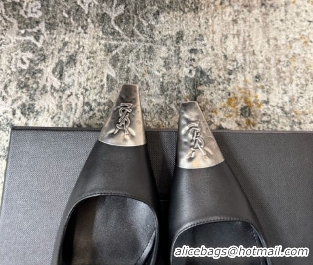 Shop Duplicate Saint Laurent Slingback Pumps 10.5cm in Calf Leather Black/Silver 1028101